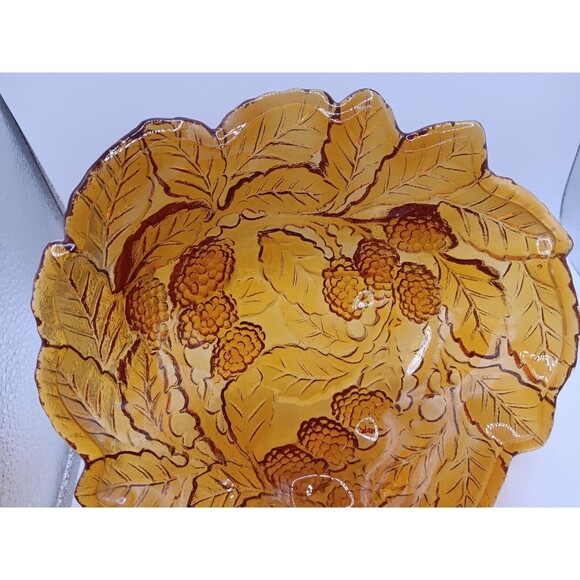 2) Vintage Amber Carnival Glass Candy Dish / Bowls Leaves & Berries Solid Amber - Picture 4 of 9